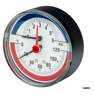 Термоманометр аксиал 6 бар-120 С, корп 80"мм 1/2 WATTS